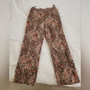 Talbots Trousers, Brown Paisley - Silk/Linen Blend